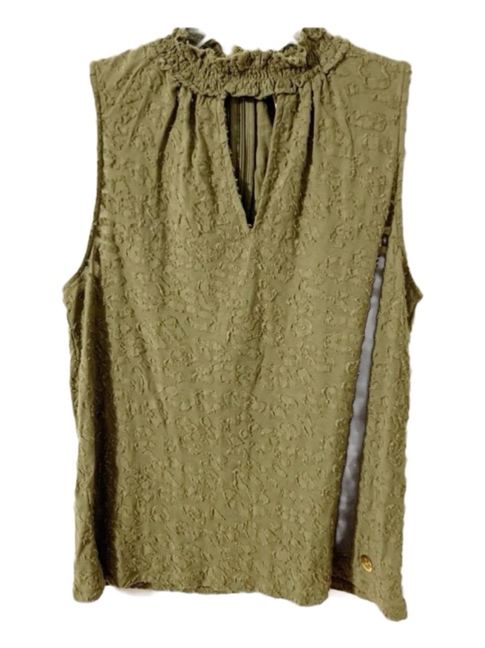 Michael Michael Kors Sleeveless Textured Fabric Keyhole Front Blouse Olive Green